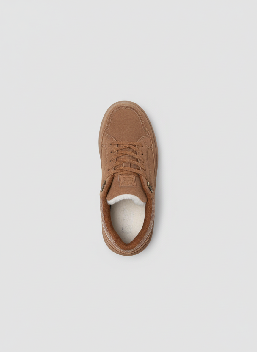 Suede Shearling-Lined Platform Sneakers - Chestnut