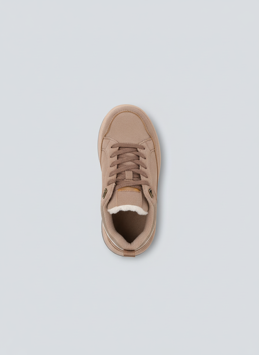 Suede Shearling-Lined Platform Sneakers - Taupe