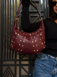 Studded Hobo Bag Faux Leather – Burgundy