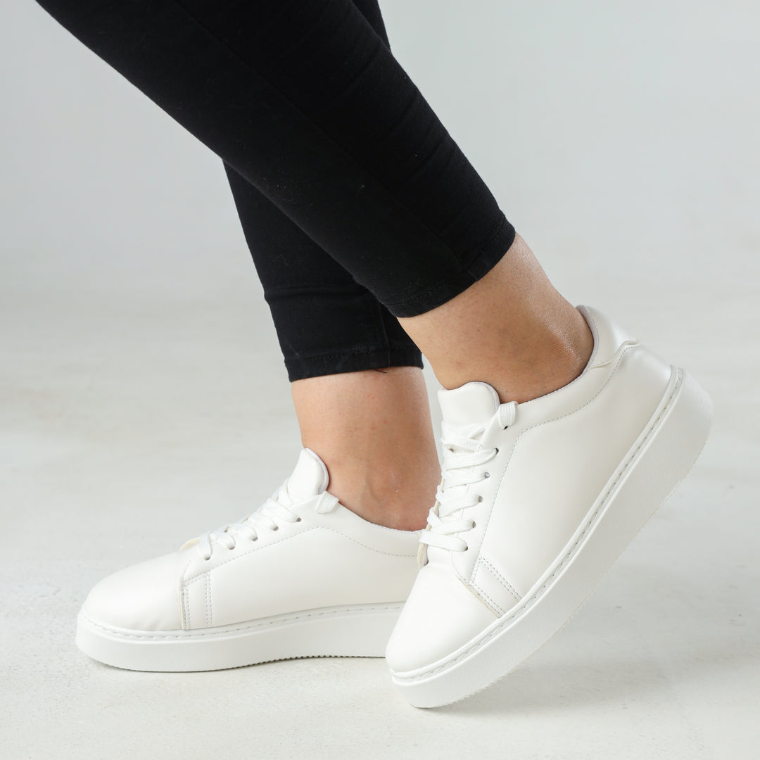 Basic Everyday Casual Plain Sneakers - White