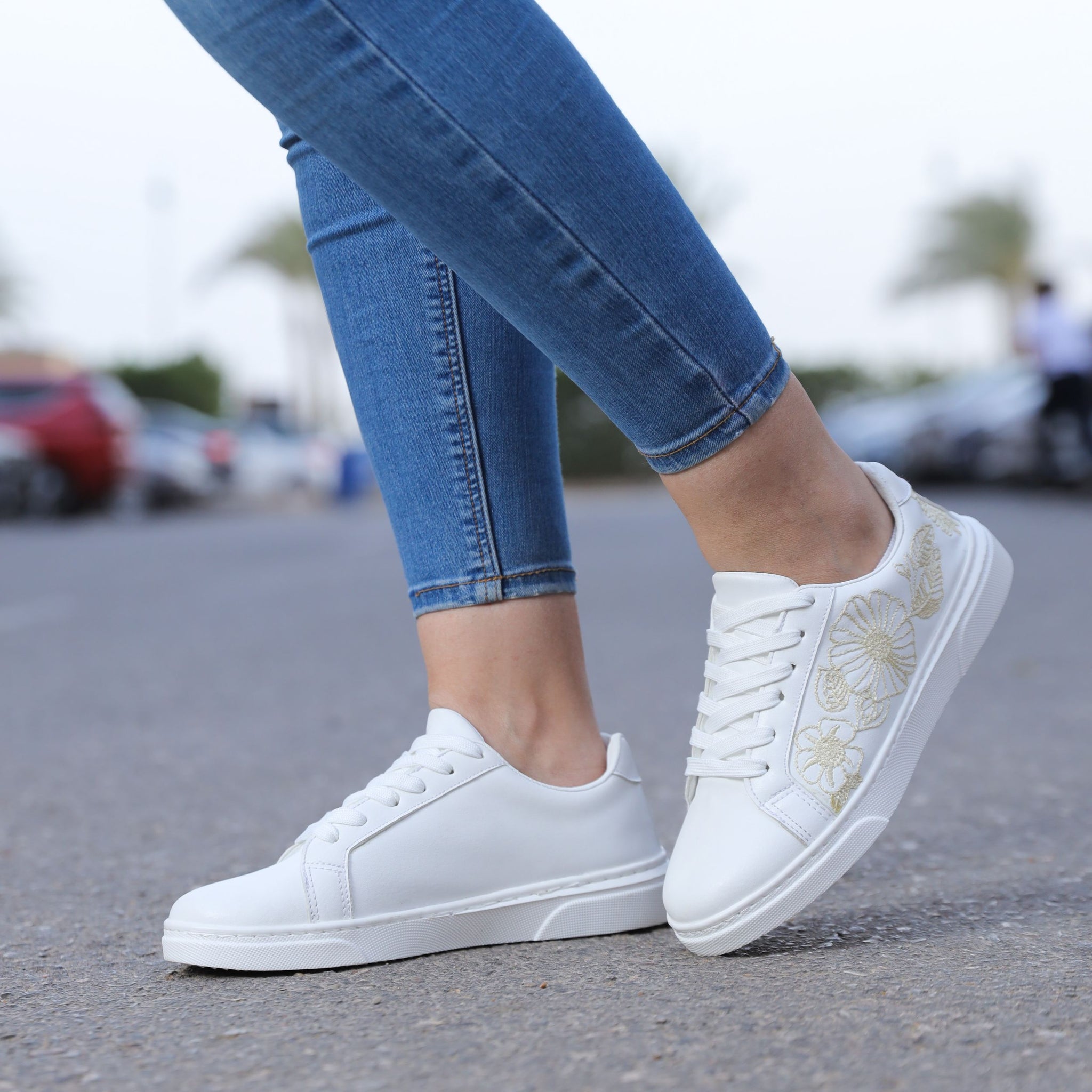 Gunid Golden Embroidered Flat Sneakers