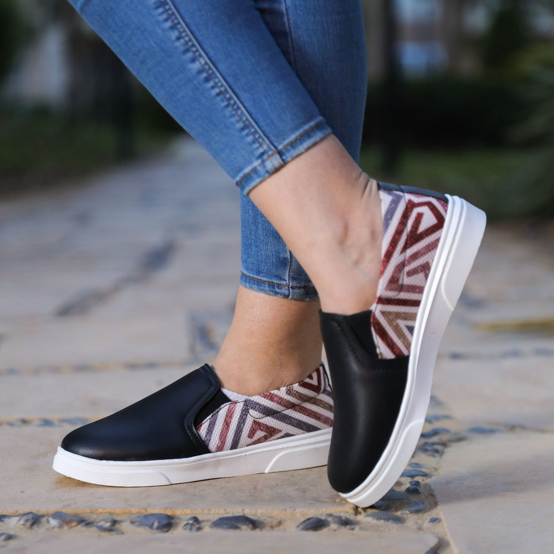 Black Maze Slip On Sneakers