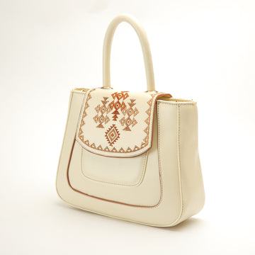 Beige Leather bag with Geometric shapes