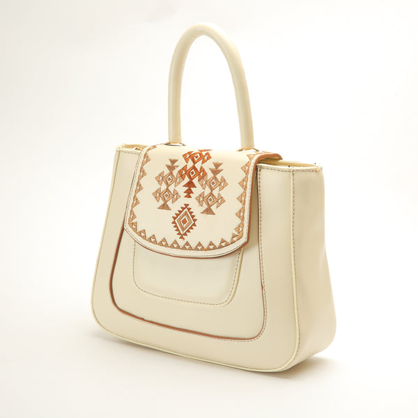 Beige Leather bag with Geometric shapes