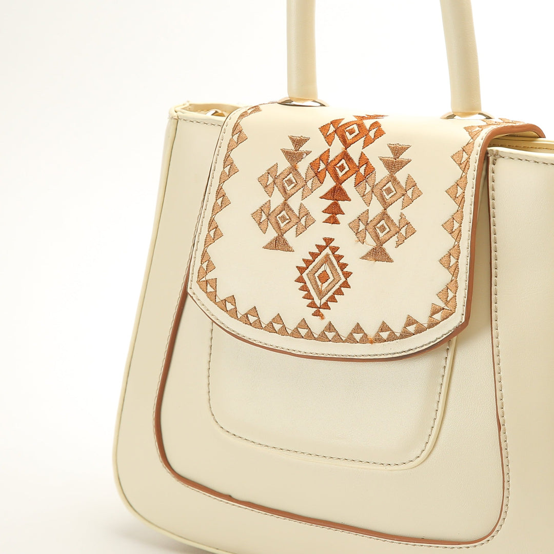 Beige Leather bag with Geometric shapes