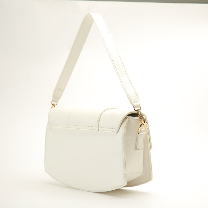 White Leather Cross Bag With Front Flower Embroidered