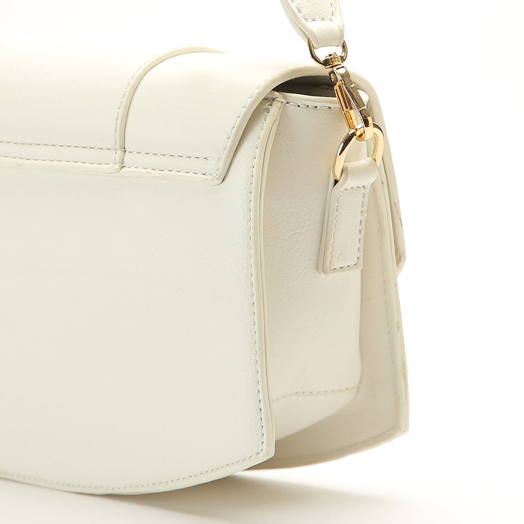 White Leather Cross Bag With Front Flower Embroidered