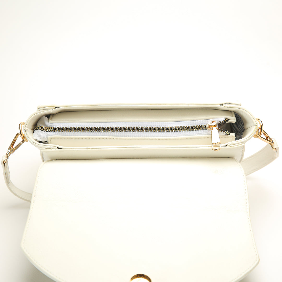 White Leather Cross Bag With Front Flower Embroidered