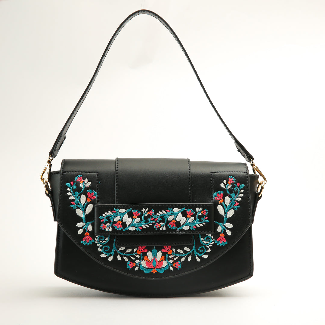 Elegance Embroidered Crossbody Bag - black