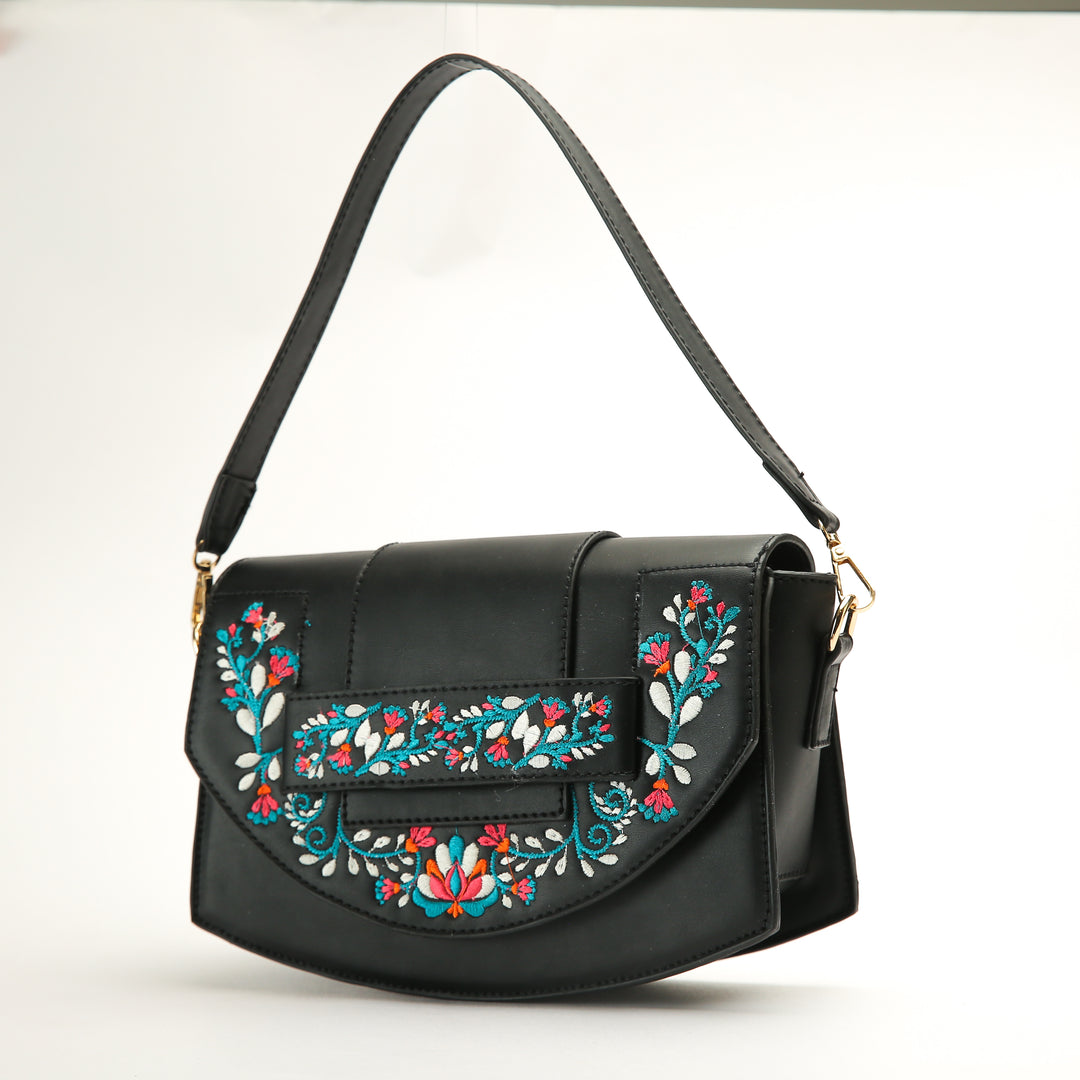 Elegance Embroidered Crossbody Bag - black