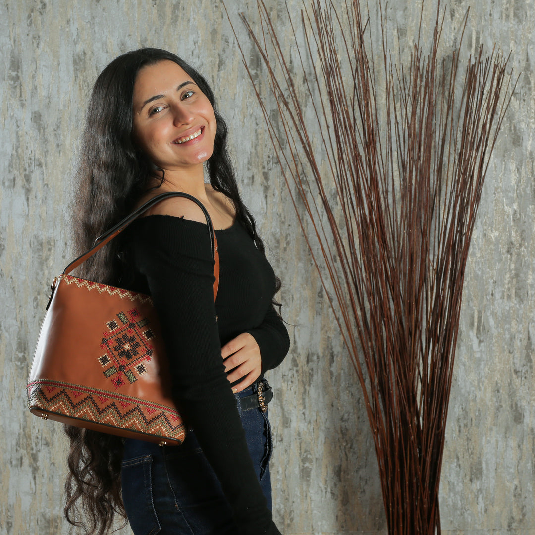 Havan Embroidered Tote Leather Bag