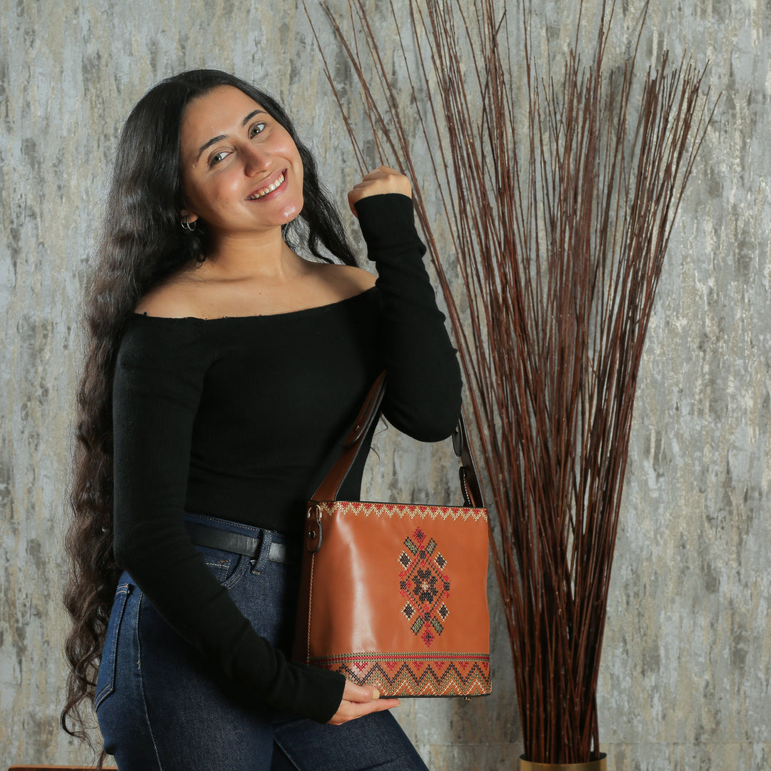 Havan Embroidered Tote Leather Bag