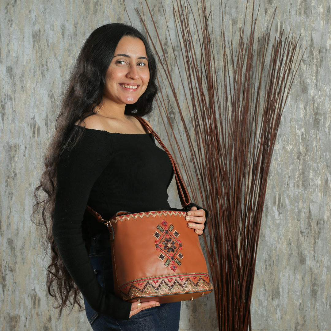 Havan Embroidered Tote Leather Bag