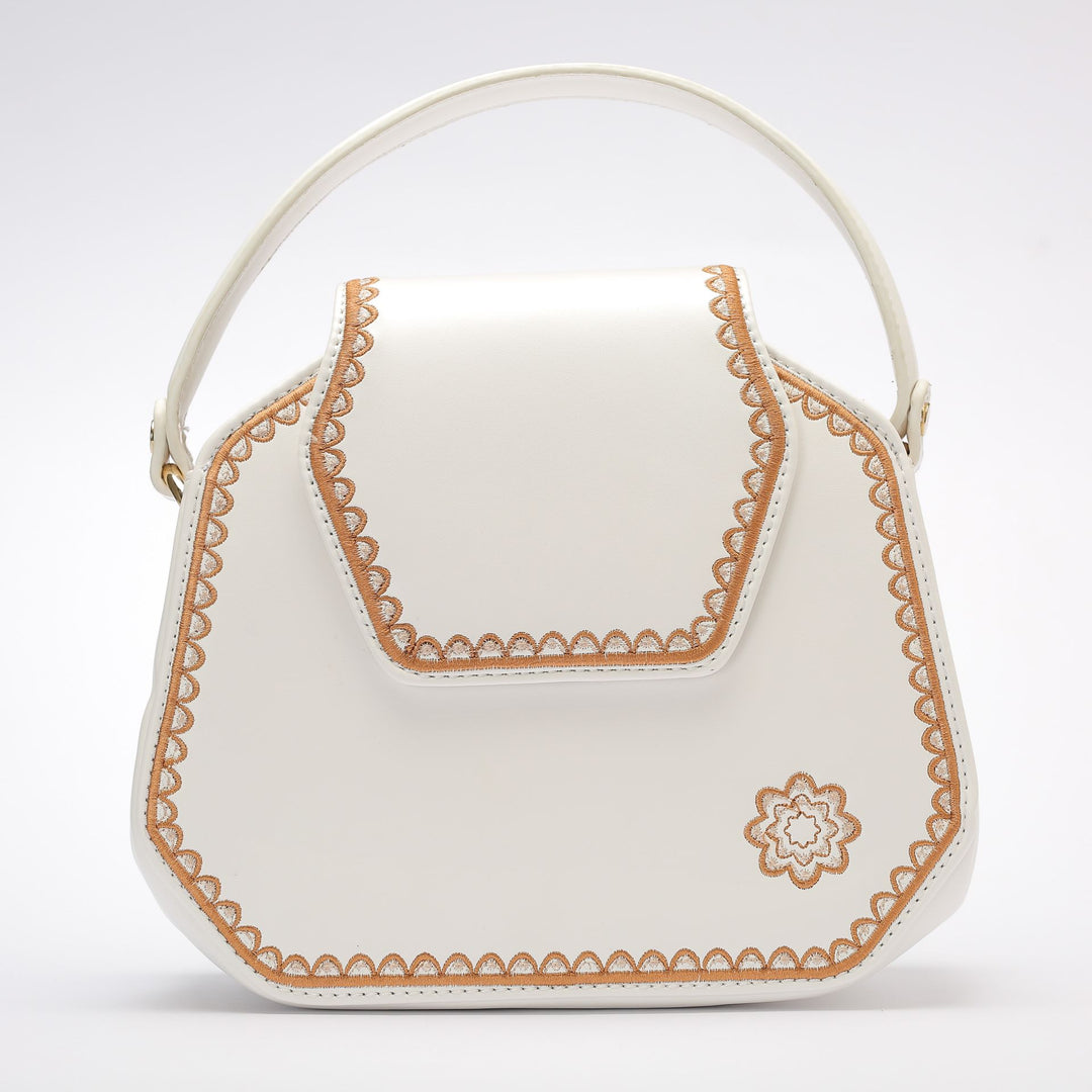 White Frame Embroidered Cross Leather Bag