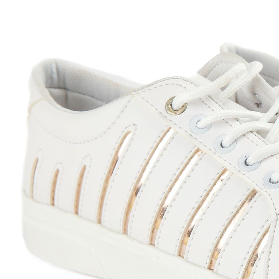 white sneaker with Gold lines