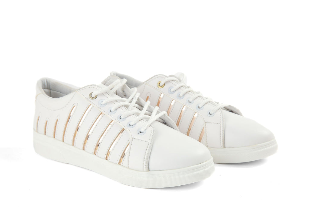 white sneaker with Gold lines